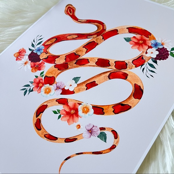 Wall Art Watercolor Floral Snake Illustration Print Poster Unframed - Picture 10 of 11